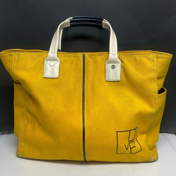 Diane Von Furstenberg Yellow Canvas Tote Bag - Picture 1 of 17